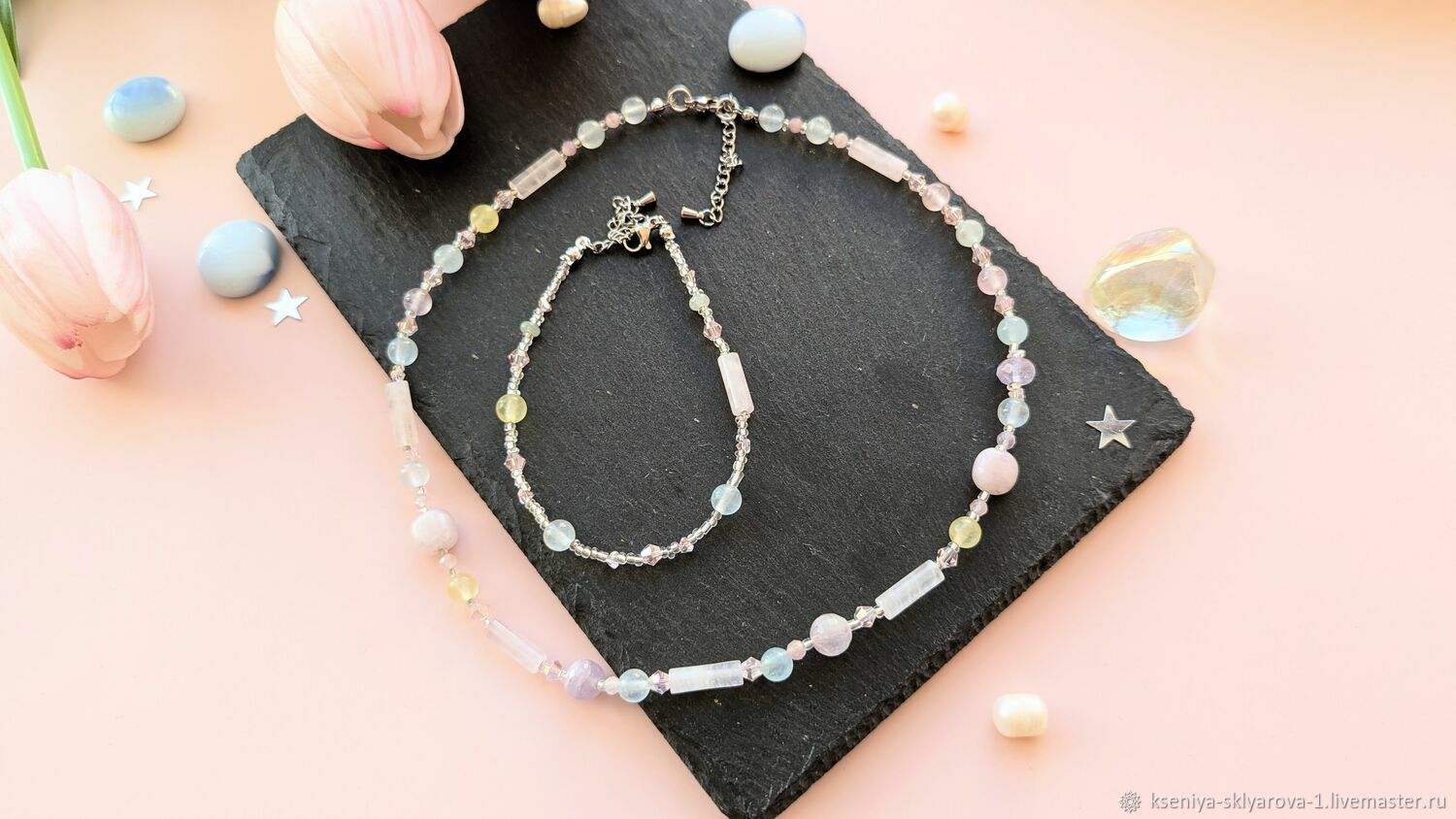 Нежный комплект украшений из натуральных камней в интернет-магазине Ярмарка Мастеров по цене 1600 ₽ – X8L7ERU | Комплекты украшений, Екатеринбург - доставка по России