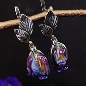 Украшения handmade. Livemaster - original item Purple rose lampwork earrings. Handmade.