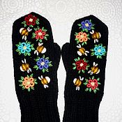 Аксессуары handmade. Livemaster - original item Mittens with embroidery 