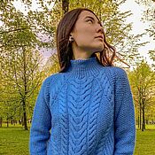 Одежда handmade. Livemaster - original item Blue women`s knitted wool sweater, Merino jumper. Handmade.