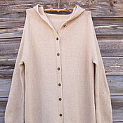 Одежда handmade. Livemaster - original item Beige knitted coat with hood merino 44-46. Handmade.