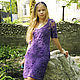Dress is crocheted using Irish lace Purple dreams with sleeves, Dresses, Permian,  Фото №1