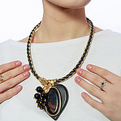 Украшения handmade. Livemaster - original item Black Gold Leather Necklace 2. Leather necklace with a heart.. Handmade.