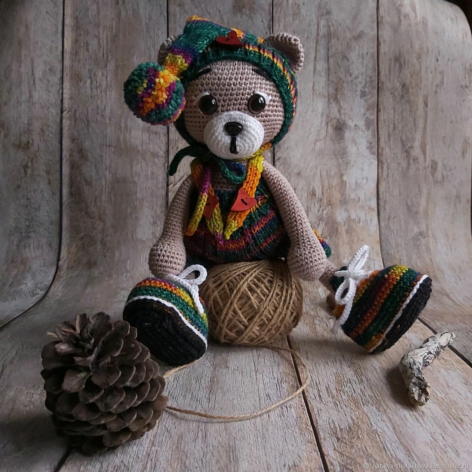 Hippie bear, handmade, height 25 cm, Amigurumi dolls and toys, St. Petersburg,  Фото №1