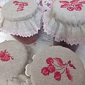 Для дома и интерьера handmade. Livemaster - original item Textile lids on a jar cross-stitch berries. Handmade.