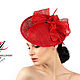 Красная асимметричная шляпка с бантом «Леди» из Синамей, Шляпы, Санкт-Петербург,  Фото №1