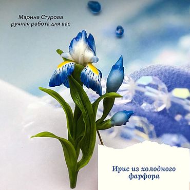 Украшения ручной работы. Ярмарка Мастеров - ручная работа Брошь-игла: Ирис из холодного фарфора. Handmade.