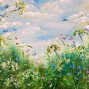 Картины и панно handmade. Livemaster - original item Oil painting with a summer meadow. Meadow landscape in oil.. Handmade.
