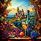 Painting stained glass Still life with fruit and wine. Landscape Fairy Castle, Pictures, St. Petersburg,  Фото №1