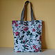 Grey Beach Bag Floral Shopper Fabric Tote, Beach bag, Mytishchi,  Фото №1