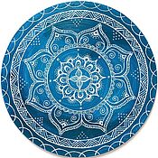 Синяя Круглая деревянная подставка с Цветком Жизни 9см