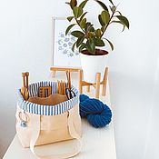 Проектная сумка для вязания. Японский узелок. Горчица и сердечки