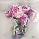  Painting Pink Peonies Pastel (grey vase flowers), Pictures, Yuzhno-Uralsk,  Фото №1