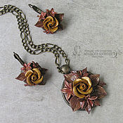 Украшения handmade. Livemaster - original item Set of jewelry with roses made of polymer clay Bouquet of autumn. Handmade.