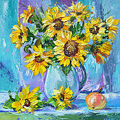 Картины и панно handmade. Livemaster - original item Painting bouquet of flowers Sunflowers in oil. Handmade.