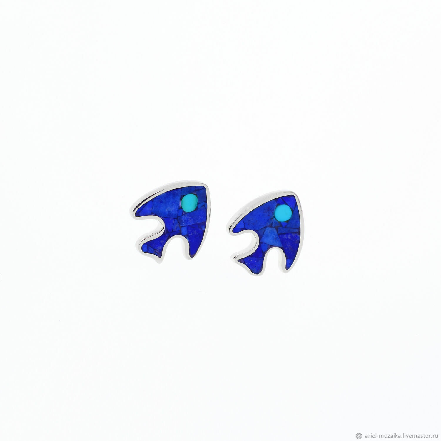 Earrings fish. Lapis lazuli and turquoise. Stud earrings, Stud earrings, Moscow,  Фото №1