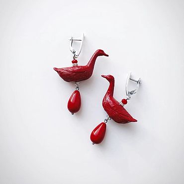 Украшения ручной работы. Ярмарка Мастеров - ручная работа Серьги уточки, серьги утки, серьги красные уточки. Handmade.