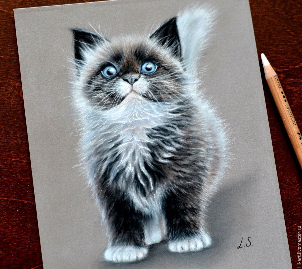 Рисунок котенка пастелью