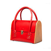 Purse for change-BREATLEY-cardholder red leather with oak