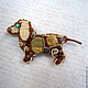 Elegant small brooch in the shape of a dog-Dachshund. Author's handmade jewelry. Gift girl.