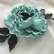Украшения handmade. Livemaster - original item Decoration flowers from the skin .Brooch pin TURQUOISE ROSE. Handmade.
