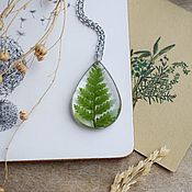 Украшения ручной работы. Ярмарка Мастеров - ручная работа Transparent drop pendant with a real fern leaf in resin. Handmade.