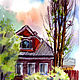 Картина акварелью "Бордовый дом в Галиче", размер А4, Картины, Москва,  Фото №1