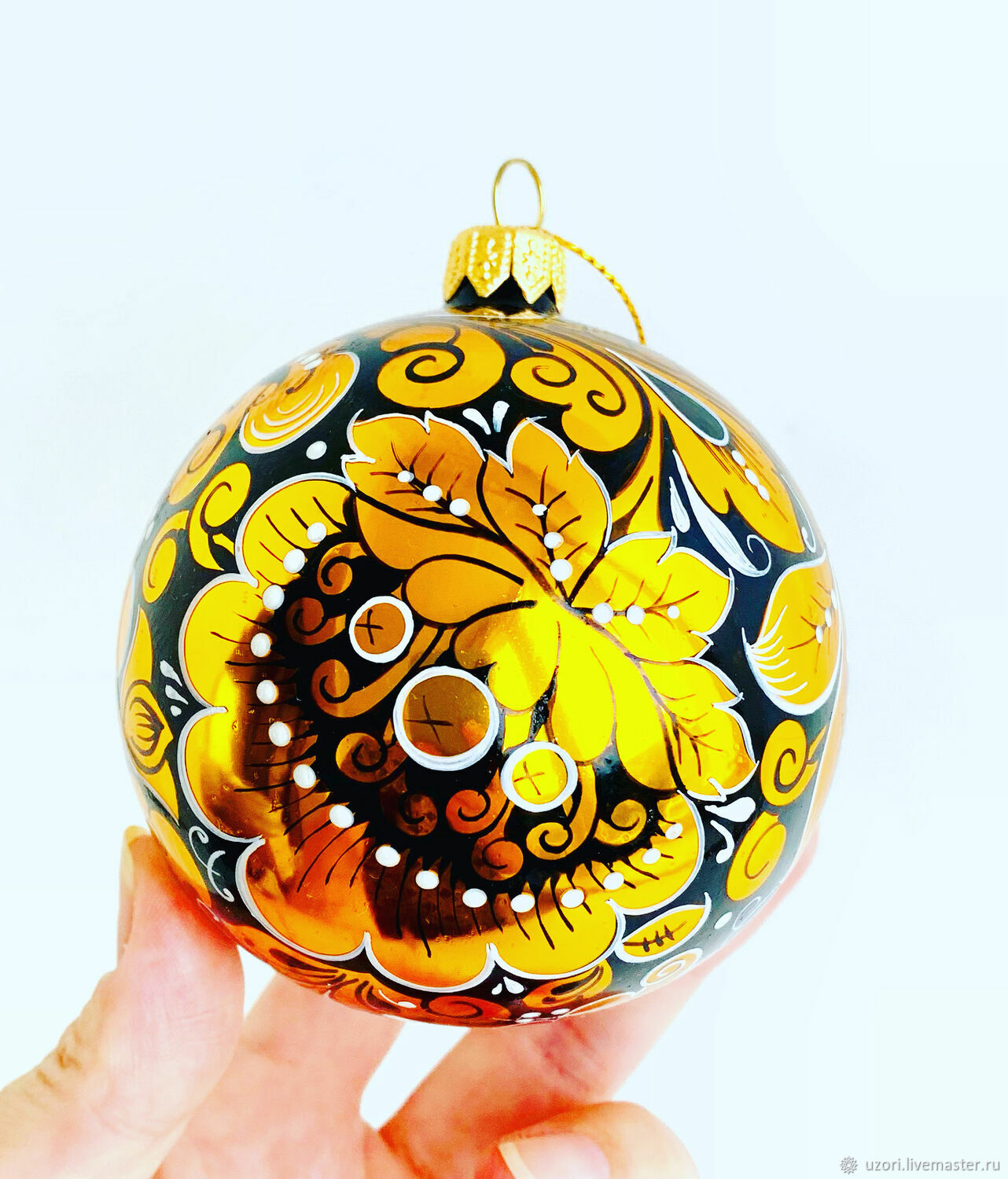 Елочный шар, ручная роспись, хохлома ( чёрный) купить в интернет ...