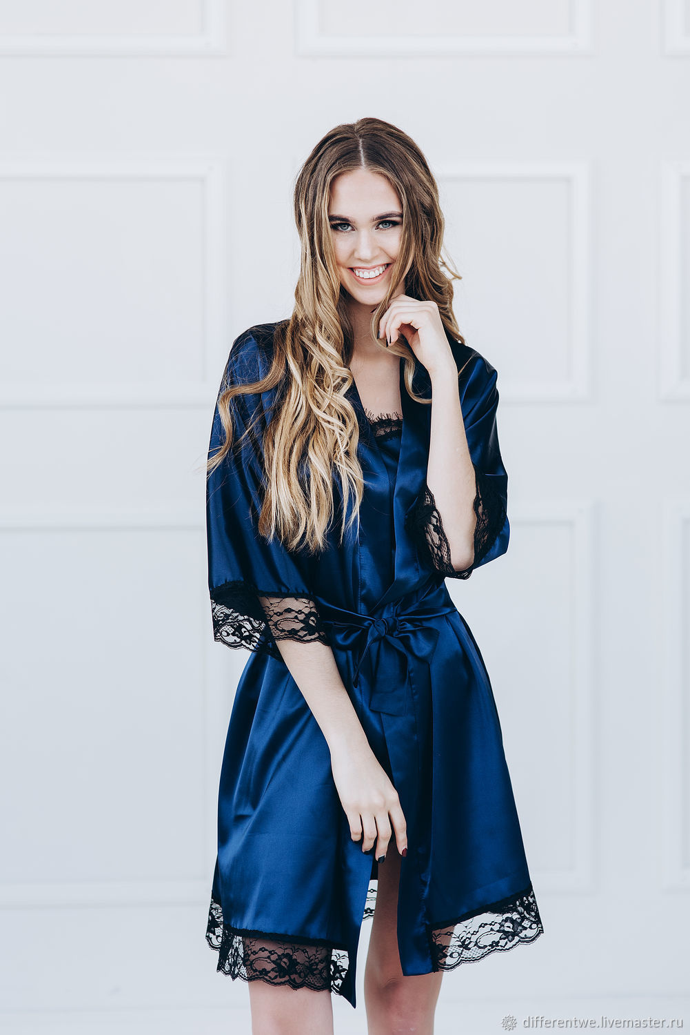 blue silk robe