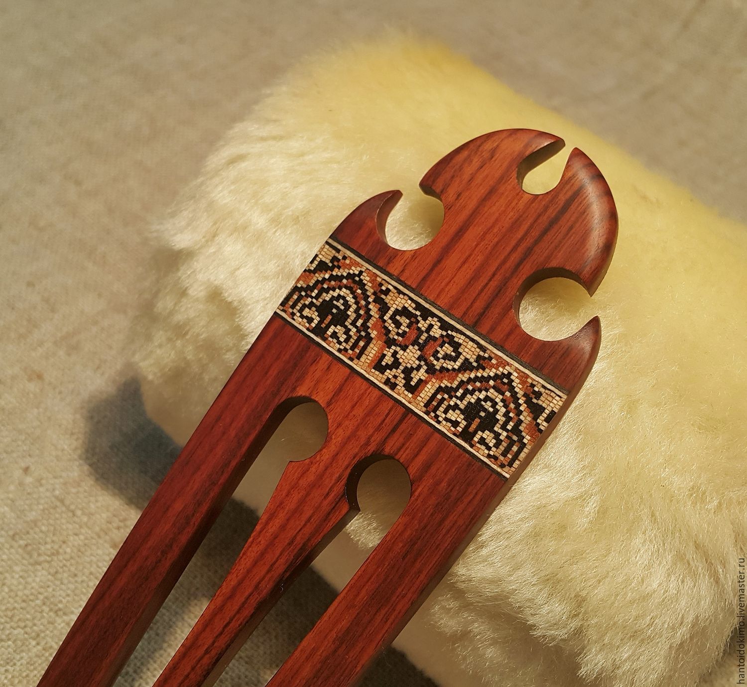 Hairpin hair fork Carmen from palysander wood with wooden mosaic