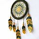Green / yellow dream catcher with feathers knitted. Dream catchers. Вязаные ловцы снов My_lace_dreams. My Livemaster. Фото №4