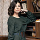 Women's linen dress with long sleeves green. Dresses. ZanKa. My Livemaster. Фото №4