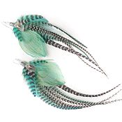 Delicate turquoise-beige feather earrings