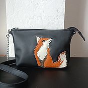 Сумки и аксессуары handmade. Livemaster - original item Women`s leather bag.Clutch Bag with Fox applique black. Handmade.