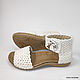 Knitted sandals with a button, white linen, Sandals, Tomsk,  Фото №1