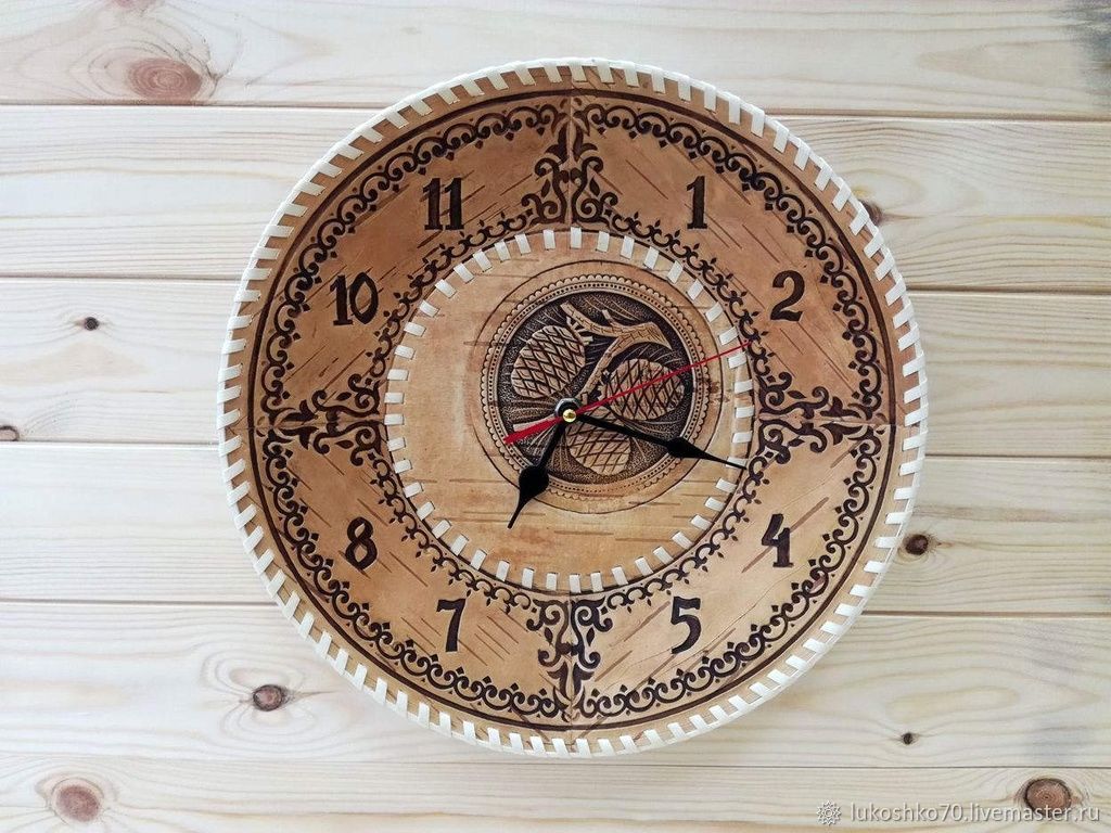 Large wall clock made of birch bark 'Cones'. Watch. Art.4004, Watch, Tomsk,  Фото №1