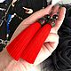 Earrings-brush Red Queen scarlet bright red. Tassel earrings. GolDFenix. My Livemaster. Фото №4