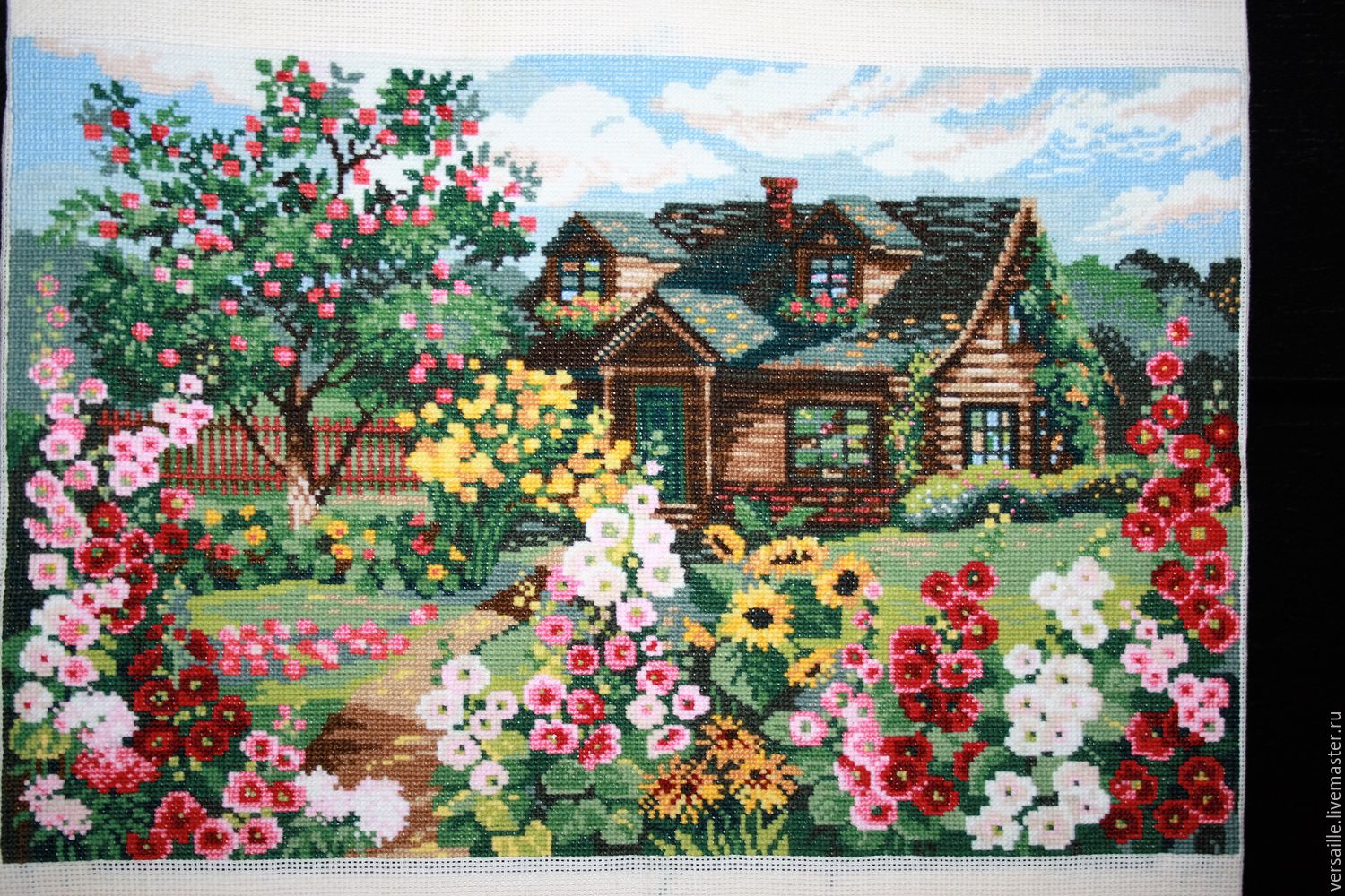 the picture village house in the village, embroidered pattern, the picture of the village, rustic style, rustic motifs, summer house, painting house