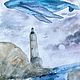 'Swim to the light of the lighthouse' watercolor painting (whale, sea). Pictures. Nadezda Perova. Online shopping on My Livemaster.  Фото №2