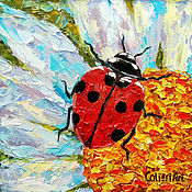 Картины и панно handmade. Livemaster - original item Bright oil painting of daisies flowers painting ladybug. Handmade.