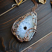Украшения handmade. Livemaster - original item Copper pendant with blue agate Pendant big stone grey. Handmade.