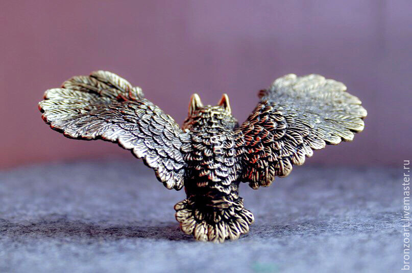 Фигурка сова бронзовая статуэтка филин из металла миниатюра сувенир в интер...