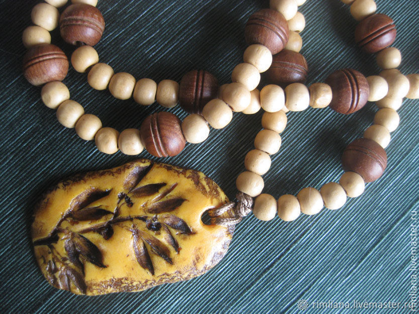 Sandalwood beads with original pendant ' dried Flowers', Necklace, Moscow,  Фото №1