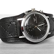 Украшения handmade. Livemaster - original item Black Wristwatch on Black Leather Bracelet. Handmade.