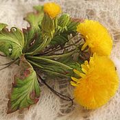 Украшения handmade. Livemaster - original item Leather brooch hairpin flower YELLOW DANDELION. Natural suede. Handmade.