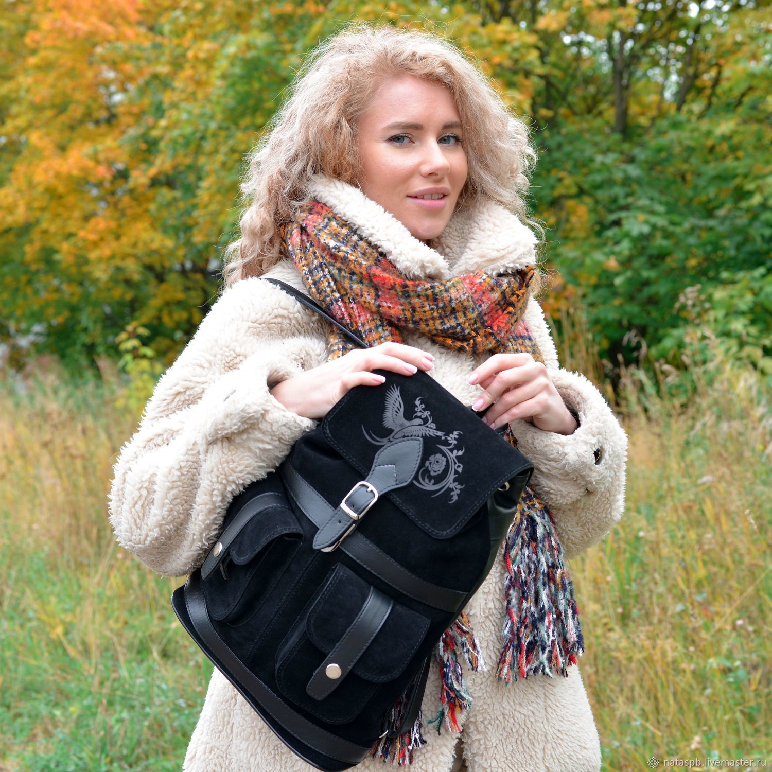 Backpack female black suede Parisian Fashion R12p-211 – купить на Ярмарке  Мастеров – 9V3G3COM | Backpacks, St. Petersburg