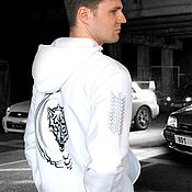 Мужская одежда handmade. Livemaster - original item White wolf hoodie, men`s hoodie with zipper. Handmade.