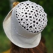 Аксессуары handmade. Livemaster - original item Summer crocheted hat - boho Panama linen with a rose. Handmade.