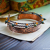 Украшения handmade. Livemaster - original item Oriental bracelet with an ornament Copper hard bracelet Coil and Agate. Handmade.