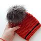 Knitted hat for a photo shoot with a large fur pompom, Photo Shoot Accessories, Tyumen,  Фото №1